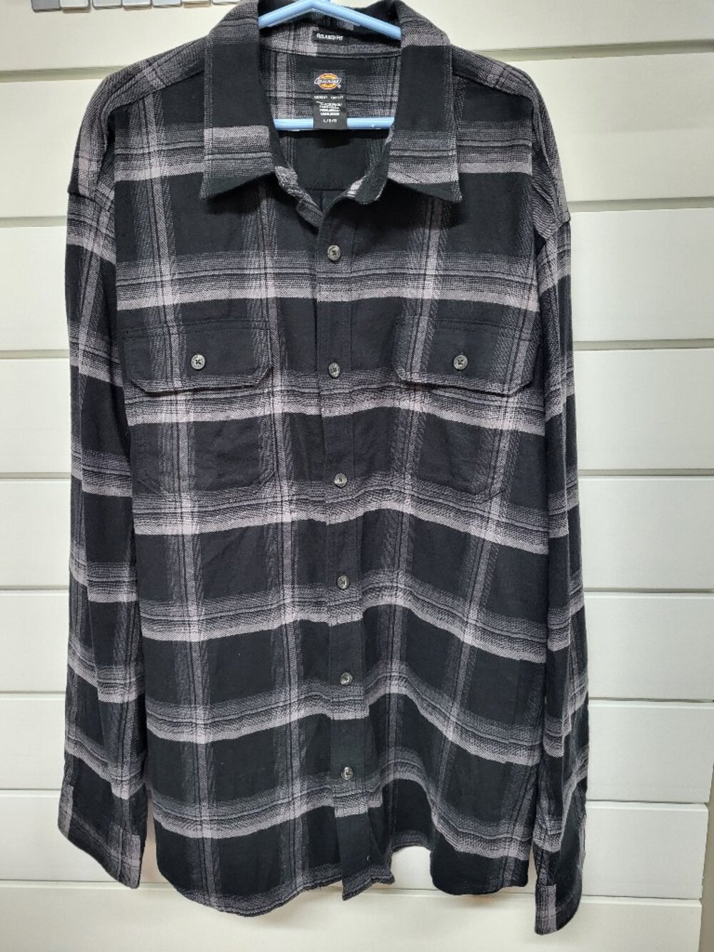 DICKIES Men's Relaxed Fit Long Sleeved Plaid Shirt Size Large
